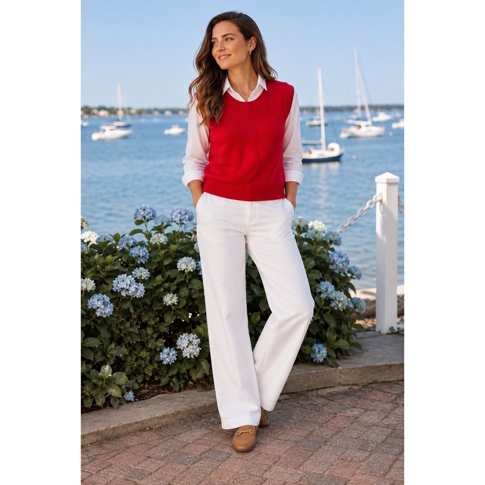 Red Nautical Coastal Preppy Vest Size Small Indian Harbour Sweater USA VTG